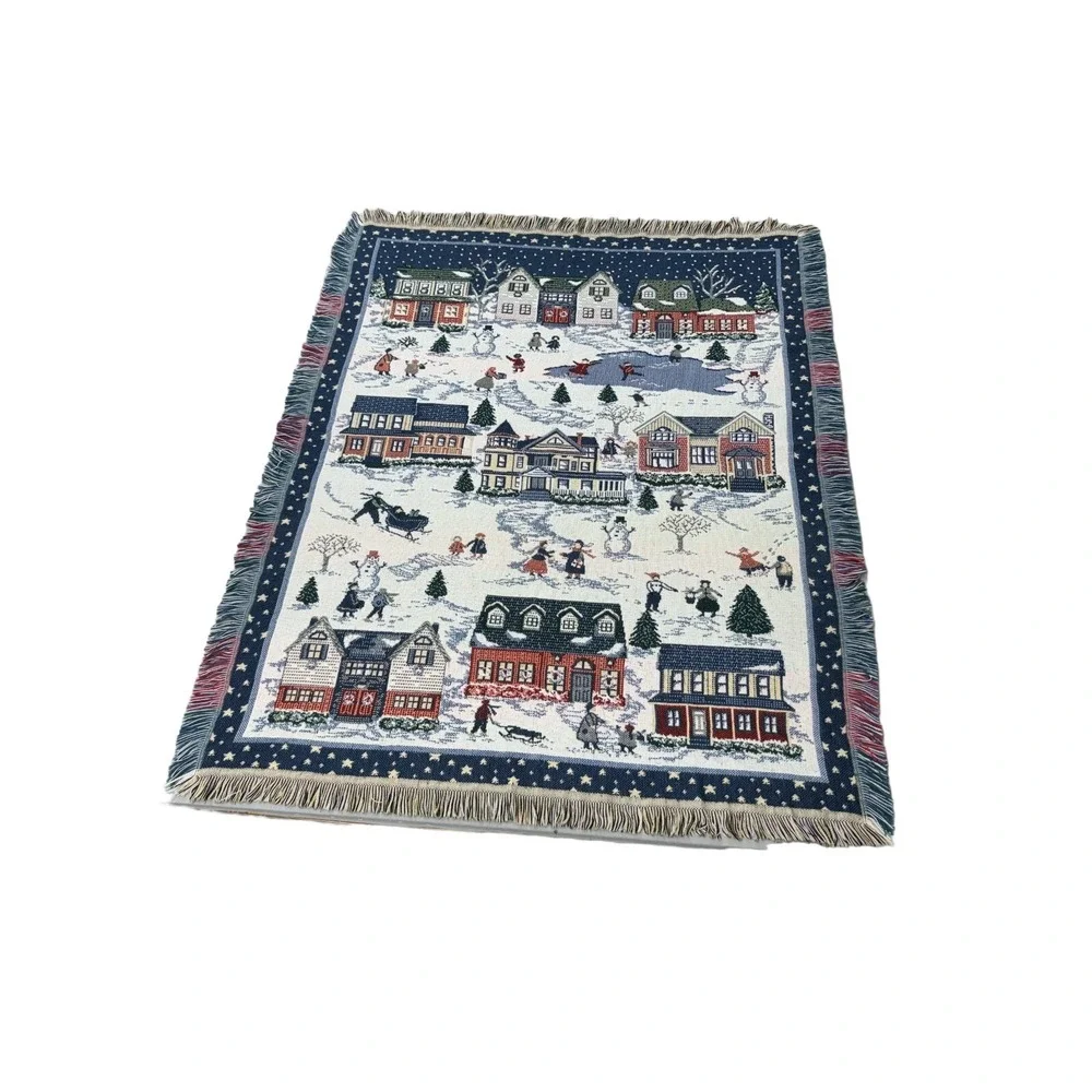 Winter Scene Warm‎ Throw Blanket 47.75x60.5 w/ Fringe Holiday Snow Ice Skating